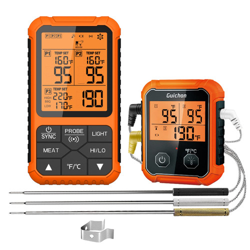 Wireless Meat Thermometer, Guichon Digital Meat Thermometer with Temperature Pre-Alarm, Grilling Thermometer with 3 Probes, 500FT Cooking Food Thermometer for Kitchen BBQ Oven Smoker Wireless Meat Thermometer, Guichon Digital Meat Thermometer with Temperature Pre-Alarm, Grilling Thermometer with 3 Probes, 500FT Cooking Food Thermometer for Kitchen BBQ Oven Smoker