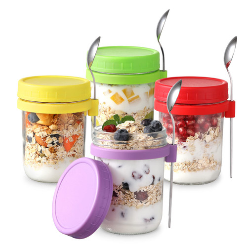 LANDNEOO 4 Pack Overnight Oats Containers with Lids and Spoons, 16 oz Glass Mason Overnight Oats Jars, Large Capacity Airtight Jars for Milk, Cereal, Fruit LANDNEOO 4 Pack Overnight Oats Containers with Lids and Spoons, 16 oz Glass Mason Overnight Oats Jars, Large Capacity Airtight Jars for Milk, Cereal, Fruit