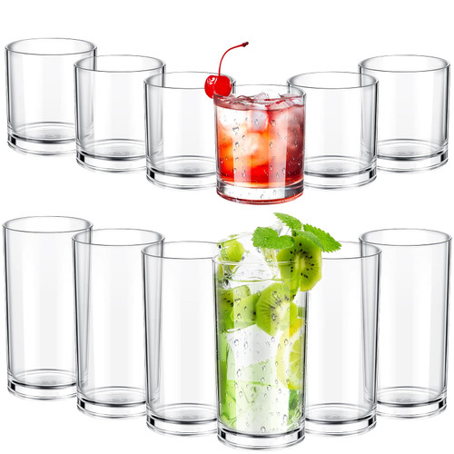 SEEWEY Set of 12 Plastic Drinking Glasses Plastic Tumblers Unbreakable Acrylic Glasses Drinkware Reusable Clear Cups Dishwasher Safe Plastic Beer Mugs for Water Juice (Short, Tall, 16 oz, 9 oz)