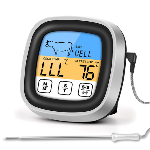 Meat Thermometer Digital for Food Cooking BBQ Oven Grilling, Instant Read Electric Touchscreen LCD Large Display with Backlight, Long Probe, Kitchen Timer
