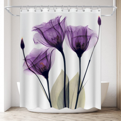 UOWGA Purple Tulip Shower Curtain, Modern Home Bathroom Shower Curtain, Restroom Bathroom Decorative Shower Curtain with Hooks, 72 inch x 79 inch, Purple Flower Shower Curtain