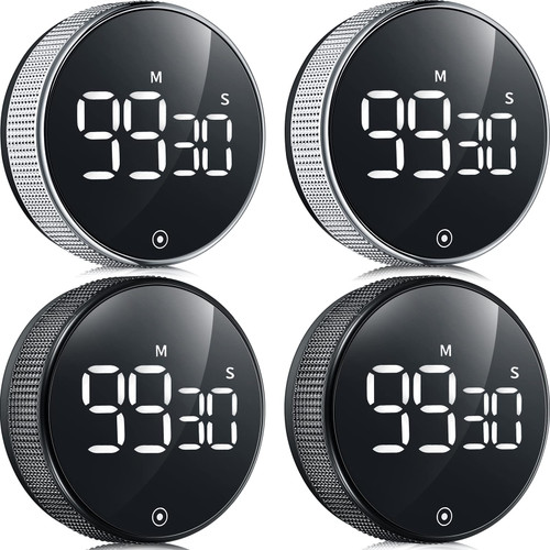 4 Pieces Digital Kitchen Timers, Large LED Display Magnetic Countup Countdown Timer for Cooking with 3 Level Volume Classroom Timer for Children and Teachers, Productivity Timer for Studying, Baking