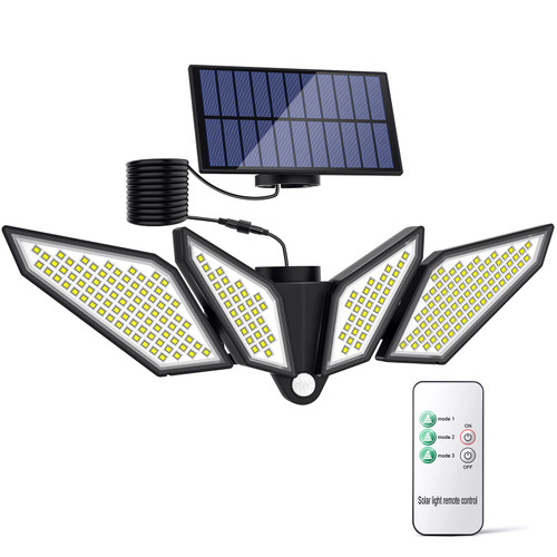 SUPFOO Solar Lights Outdoor Waterproof Motion Sensor with Remote Control,Flood Lights Outdoor with 10.5FT Cable,222 Led,3 Lighting Modes,IP65,Security Light Motion Outdoor for Garage Yard Patio