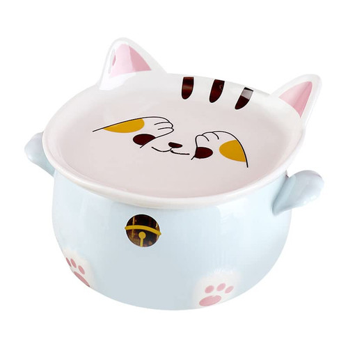 Ramen Bowl with Lid, 34.5OZ Cute Cat Instant Ramen Noodle Bowl, Ramen Cooker with Chopsticks and Spoon, Ramen Cooker Soup Bowl, Salad Bowl, Cereal Bowl, Pasta Bowls, Dessert Bowl with Handle (Blue)