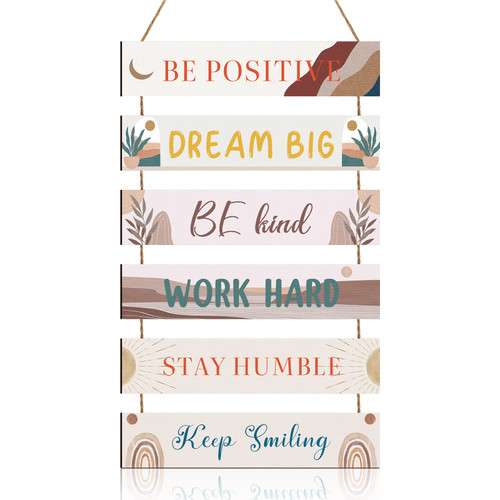 Blulu 6 Pieces Rustic Wall Hanging Plaque Sign Inspirational Wall Art Farmhouse Wooden Wall Signs Positive Wall Plaque with Quotes Motivational Quote Decor for Office Bedroom Living Room (Cute Style)