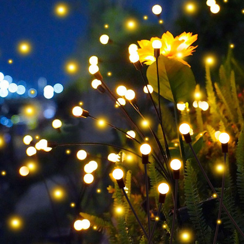 GreenClick Solar Garden Lights, 2 Pack Solar Firefly Lights Solar Powered Outdoor Lights Waterproof Starburst Swaying by Wind Solar Lights Outdoor Decorative for Landscape Garden Yard Path(Warm White)