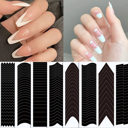 French Manicure Nail Art Stickers Decals 3D Self -Adhesive French Tip Nail Stencils Moon V Shape Design Nail Edge Auxiliary for Designer Nail Decoration French Nail Guides for DIY Nail Tools 6 Sheets French Manicure Nail Art Stickers Decals 3D Self -Adhesive French Tip Nail Stencils Moon V Shape Design Nail Edge Auxiliary for Designer Nail Decoration French Nail Guides for DIY Nail Tools 6 Sheets