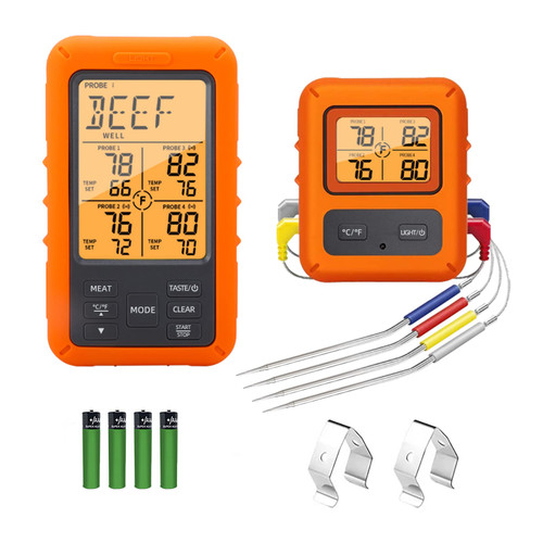 Wireless Meat Thermometer with 4 Meat Probes Remote Cooking Food Thermometer with Alarm Calibration & Timer 500FT Digital Cordless Thermometer for Kitchen Outdoor BBQ Smoker Oven Grill Fryer Beef Wireless Meat Thermometer with 4 Meat Probes Remote Cooking Food Thermometer with Alarm Calibration & Timer 500FT Digital Cordless Thermometer for Kitchen Outdoor BBQ Smoker Oven Grill Fryer Beef