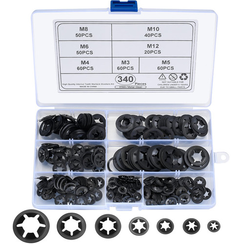 340 Pcs Internal Tooth Washers, Internal Star Push On Locking Washers, Star Locks Speed Clips Fasteners Washers Assortment Kit, for Machinery Furniture Car, M3, M4, M5, M6, M8, M10, M12