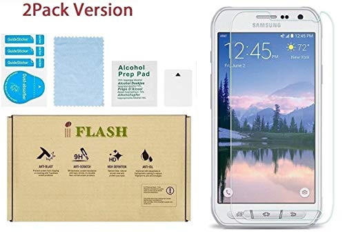 Galaxy S6 Active Screen Protector, iFlash [2 Pack] Crystal Clear Tempered Glass Screen Protector for Samsung Galaxy S6 Active (NOT S6 Model) - 2.5D Rounded Edges/Scratch Proof/Bubble Free