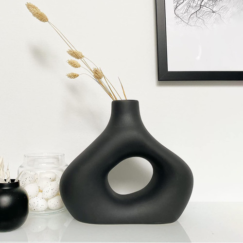 Ceramic Vase for Home Decor, Black Vase, Dount Vase, Vase for Pampas Grass, Farmhouse Vase, Decorative Modern Vase, Round Boho Vase for Bookshelf, Mantel, Table, Fireplace Decoration Ceramic Vase for Home Decor, Black Vase, Dount Vase, Vase for Pampas Grass, Farmhouse Vase, Decorative Modern Vase, Round Boho Vase for Bookshelf, Mantel, Table, Fireplace Decoration
