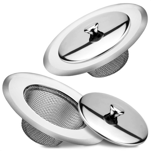 Kitchen Sink Strainer with Lids - 2Pcs Stainless Steel Sink Strainer For Kitchen Sink - Hair Catcher Bathroom Sink Strainer - Anti Clogging Drain Strainer Set 4.5'' Kitchen Sink Drain Stopper Wide