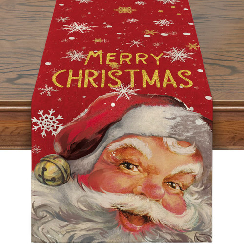 Siilues Christmas Table Runner, Red Santa Claus Decorations Christmas Runner for Table Seasonal Snowflake Winter Holiday Decor for Indoor Outdoor Dining Table Decorations (13'' x 72'')