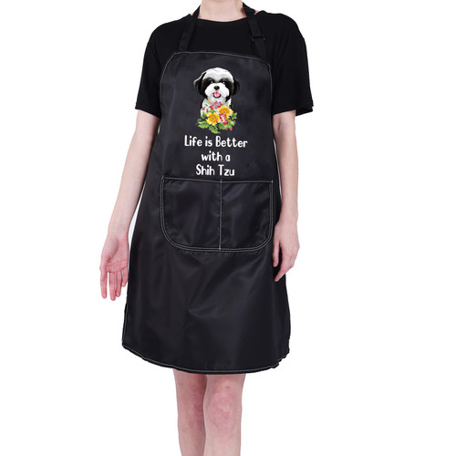 PXTIDY Shih Tzu Dog Apron Life is Better with a Shih Tzu Puppy Dog Cooking Kitchen Aprons with 2 Pockets Shih Tzu Lover Gift