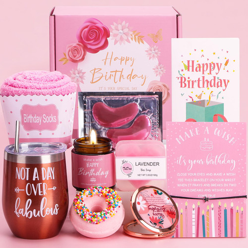 Birthday Gifts for Women, Happy Birthday Bath Set Relaxing Spa Gift Baskets Ideas for Her, Get Well Soon Gifts for Mom, Sister, Friends, Coworker, Wife, Unique Gifts for Women Who Have Everything