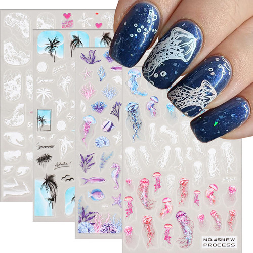 Ocean Nail Stickers 3D Self Adhesive Nail Art Stickers Summer Nail Decals 4 Sheets Starfish Shells Jellyfish Nail Art Supplies Beach Coconut Tree Nail Art Design for Women Manicure Decorations Ocean Nail Stickers 3D Self Adhesive Nail Art Stickers Summer Nail Decals 4 Sheets Starfish Shells Jellyfish Nail Art Supplies Beach Coconut Tree Nail Art Design for Women Manicure Decorations