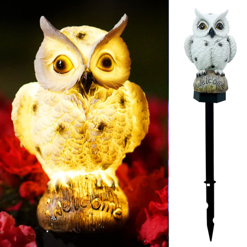 Solar Garden Lights - Solar Powered Owl Figurine Outdoor Stake Decorative Lights IP65 Waterproof Resin Owl Statue for Yard Patio Lawn Garden Decorations Gifts