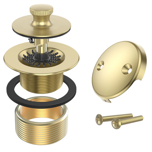 Brushed Gold Bathtub Drain Bath Tub Trim Set Conversion Kit Assembly, Universal All Brass Lift and Turn Twist Tub Drains Replacement Trim Kit with Two-Hole Overflow Faceplate