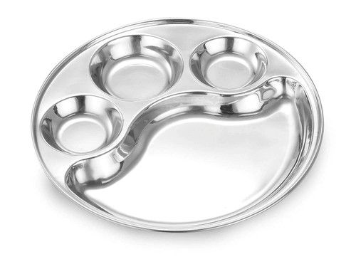 Heavy Duty Stainless Steel Round Dinner Plate w/ 4 Sections Divided Mess Trays for Kids Lunch, Camping, Events & Every Day Use Kitchenware