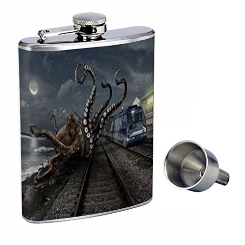 Kraken Perfection In Style 8oz Stainless Steel Whiskey Flask with Free Funnel D-011