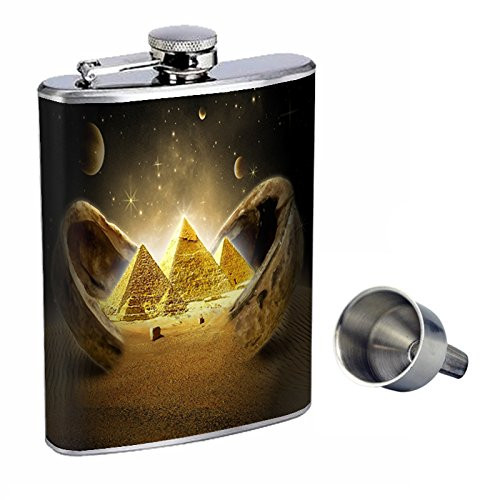 Egyptian Perfection In Style 8oz Stainless Steel Whiskey Flask with Free Funnel D-009