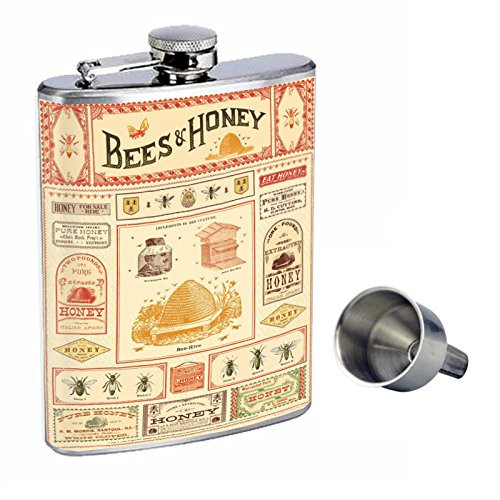 Perfection In Style 8oz Stainless Steel Whiskey Flask with Free Funnel D-026 Bees & Honey
