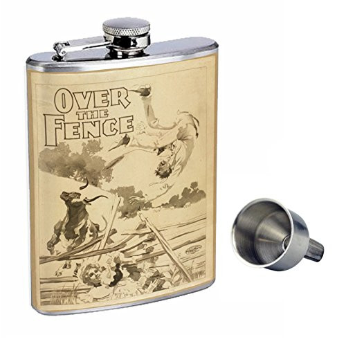 Perfection In Style 8oz Stainless Steel Whiskey Flask with Free Funnel D-123 Over The Fence