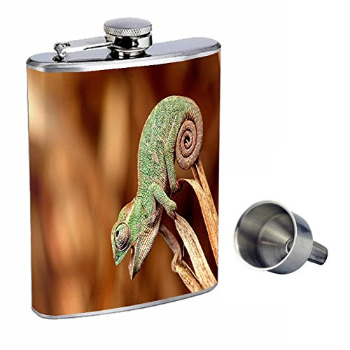 Lizard Perfection In Style 8oz Stainless Steel Whiskey Flask with Free Funnel D-002