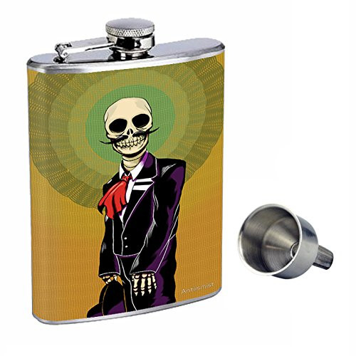 Mariachi Perfection In Style 8oz Stainless Steel Whiskey Flask with Free Funnel D-006