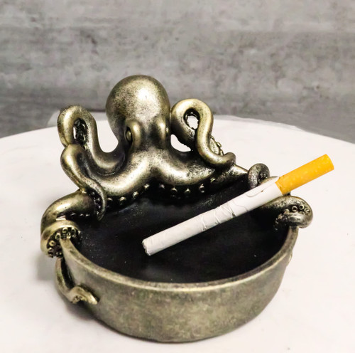 Ebros Marine Sea Monster Kraken Giant Octopus Grasping Basin Ashtray Figurine 5.5"Wide Nautical Ocean Terror Myth Decorative Statue For Cigarettes Coins Knick Knacks Squids Cephalopod Sculpture