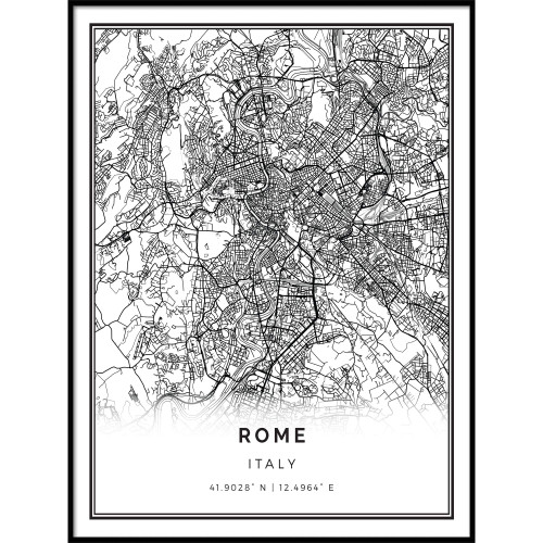 Squareious Rome map Poster Print | Modern Black and White Wall Art | Scandinavian Home Decor | Italy City Prints Artwork | Fine Art Posters 20x30