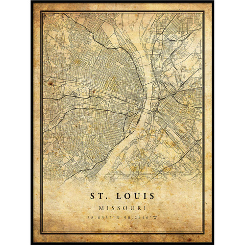 St. Louis map Vintage Style Poster Print | Old City Artwork Prints | Antique Style Home Decor | Missouri Wall Art Gift | map Art 18x24