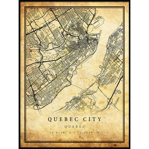 Quebec City map Vintage Style Poster Print | Old City Artwork Prints | Antique Style Home Decor | Quebec Wall Art Gift | map to Frame 20x30