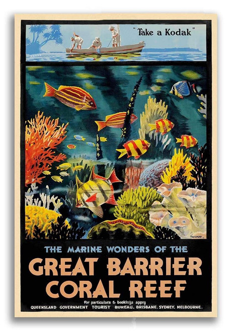 Magnet 1933 Great Barrier Coral Reef Vintage Style Travel Magnet Vinyl Magnetic Sheet for Lockers, Cars, Signs, Refrigerator 5"