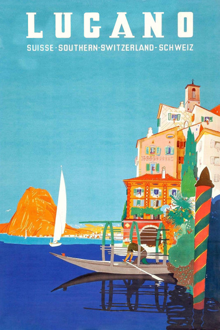 Magnet Lugano Southern Switzerland 1946 Vintage Style Travel Magnet Vinyl Magnetic Sheet for Lockers, Cars, Signs, Refrigerator 5"