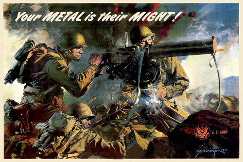 Magnet Metal is Their Might Vintage Style WW2 War Magnet Vinyl Magnetic Sheet for Lockers, Cars, Signs, Refrigerator 5"