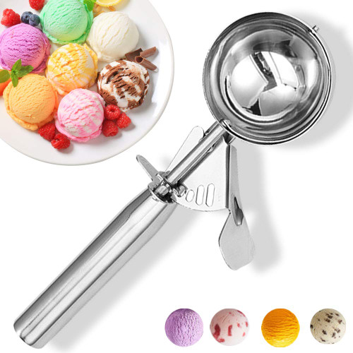 Ice Cream Scoop with Trigger, Cookie Scoop, Large Size Ice Cream Scooper Stainless Steel Ice Cream Scooper for Kids, Melon Baller Cookies Scoop - 5.25 Tbsp