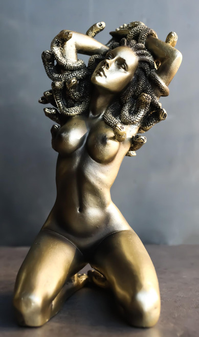 Ebros Greek Mythology Kneeling Nude Goddess Medusa with Snake Hair Statue 6" Tall Temptation Seduction of The Demonic Gorgon Deity Medusa Gorgonic Sisters Figurine