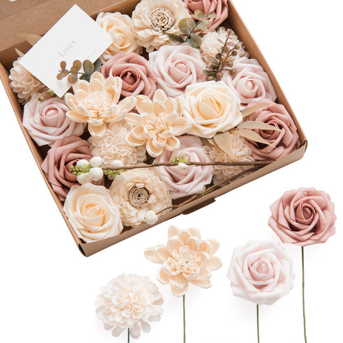Ling's moment Natural Dusty Rose Artificial Flowers Combo for DIY Wedding Bouquets Centerpieces Arrangements Party Baby Shower Home Decorations