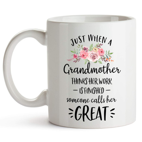 YouNique Designs Great Grandma Announcement Mug, 11 Ounces, Pregnancy Announcement Great Grandparents Great Grandma Gifts (White)