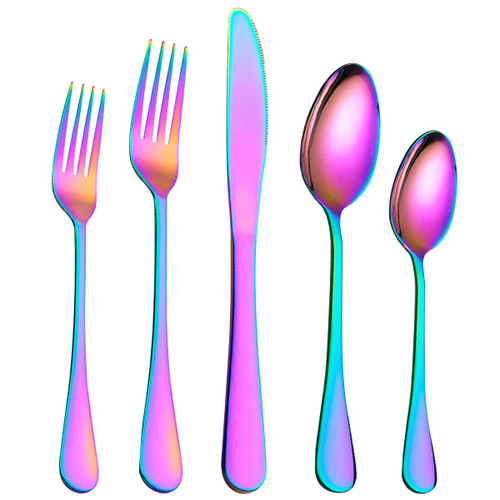 Berglander Flatware Set 40 Piece, Stainless Steel With Titanium Colorful Plated, Multicolor Flatware Set, Silverware, Rainbow Color Cutlery Set Service For 8