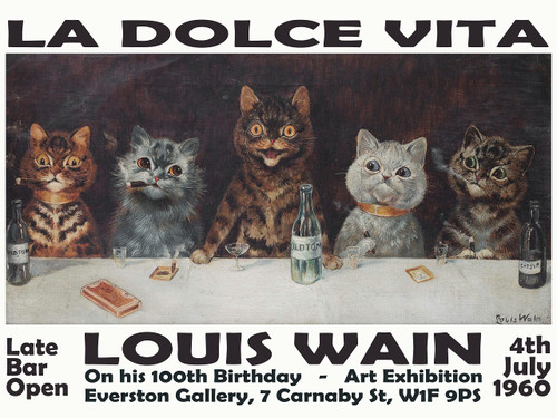 Louis Wain Giclee Art Cat Series - Cat Wall Art - Cat Wall Decor / Detail of Cat Exhibition Poster Art Gallery Print Louis Wain Cats by Louis Wain / Gift for Kitty, Kitten, Cat Lover Chic Home Decor (61cm x 91cm)