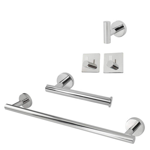 TocTen 5 PCS Bathroom Hardware Set SUS304 Stainless Steel-Towel Rack Set Include Lengthen Hand Towel Bar+Toilet Paper Holder+3 Robe Towel Hooks Bathroom Accessories Towel Bar Set (Chrome, 16IN)