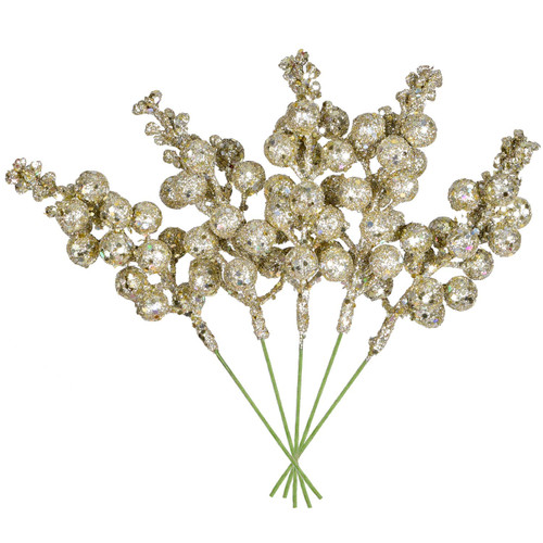 Artiflr 14 Pack Christmas Glitter Berries Stems, 7.8Inch Artificial Christmas Picks for Christmas Tree Ornaments, DIY Xmas Wreath, Crafts, Holiday and Home Decor, Champagne