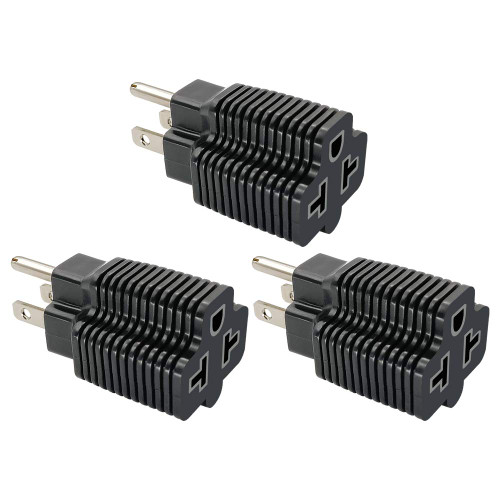 AEOREAL Black NEMA 5-15P to 5-15/20R, 6-15/20R T-Blade Female Adapter, 15 Amp Household Plug to 20 Amp T-Blade AC Power Adapter (3 Pack)