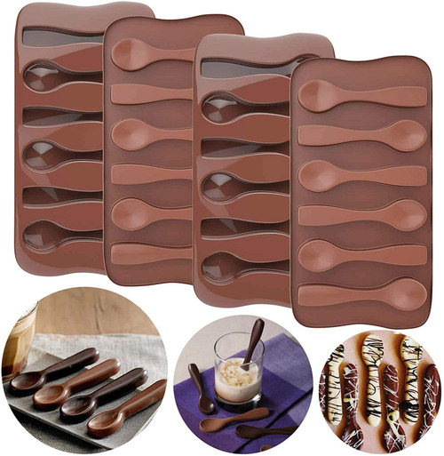 Palksky (4pcs) Hot Chocolate Spoon Mold/Candy Cane Spoons Mold/Peppermint Spoons Silicone Mold for Hot Cocoa & Coffee Butterscotch Handmade Chocolate Stirring Spoons