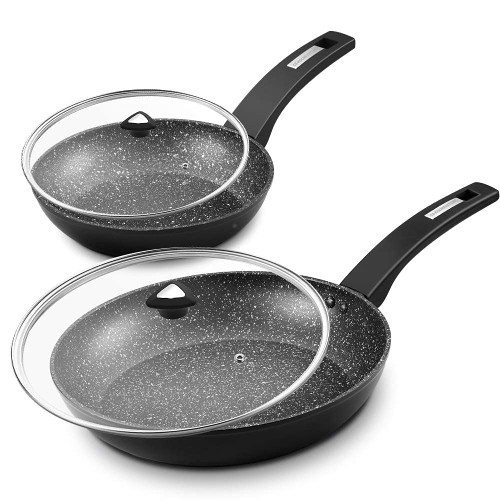 CSK 8''+11'' Nonstick Frying Pan Set with Lids - Hard-Anodized Nonstick Fry Pan Set with Granite Coating, Stir Fry Skillet Set with Handle, PFOA & APEO Free Cookware Set