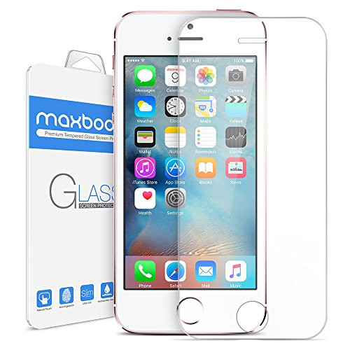iPhone SE Screen Protector, Maxboost iPhone SE 5S 5 5C Glass Screen Protector [Tempered Glass] 0.2mm Ballistics Glass and Work with Most Protective Case - Clear 1 Pack