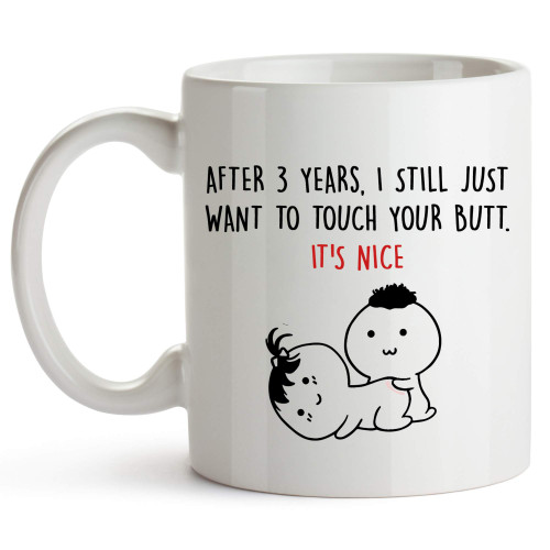 YouNique Designs 3rd Year Anniversary Mug, 11 Ounces, 3rd Wedding Anniversary Coffee Mug for Wife, Second Anniversary Cup for Wife, 3 Year Dating Mug for Her (White)
