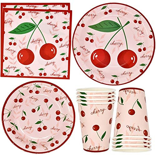 Cherry Fruit Party Supplies Tableware Set Includes 24 9" Paper Plates 24 7" Plate 24 9 Oz Cups 50 Lunch Napkins for Cherries Blossom Summer Tropical Picnics Disposable Baby Shower Birthday Dinnerware Cherry Fruit Party Supplies Tableware Set Includes 24 9" Paper Plates 24 7" Plate 24 9 Oz Cups 50 Lunch Napkins for Cherries Blossom Summer Tropical Picnics Disposable Baby Shower Birthday Dinnerware